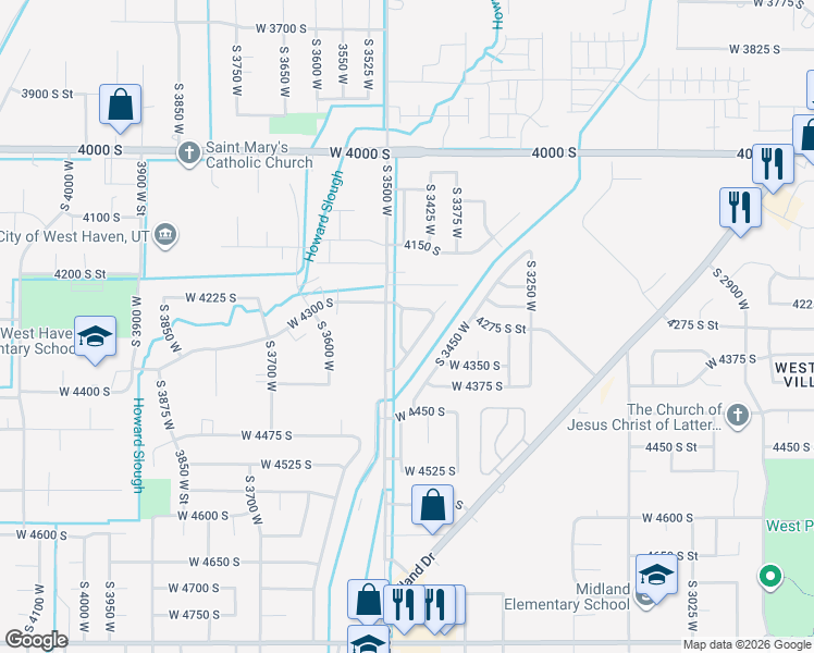map of restaurants, bars, coffee shops, grocery stores, and more near 4270 South 3475 West in West Haven