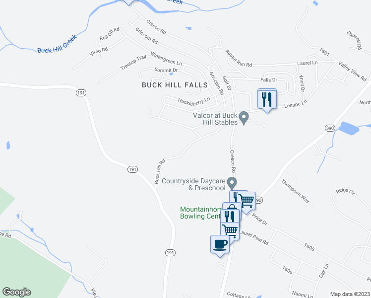 map of restaurants, bars, coffee shops, grocery stores, and more near Buck Hill Road in Cresco