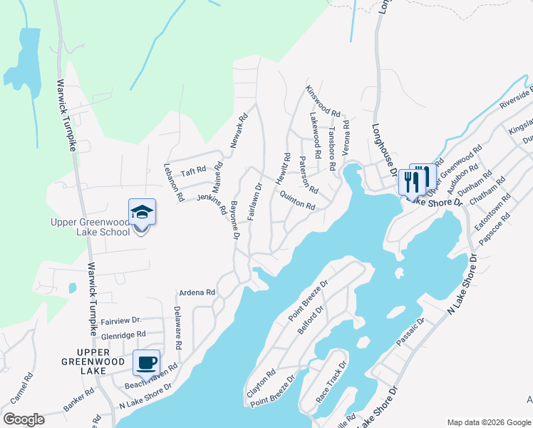 map of restaurants, bars, coffee shops, grocery stores, and more near 15 Garwood Road in West Milford