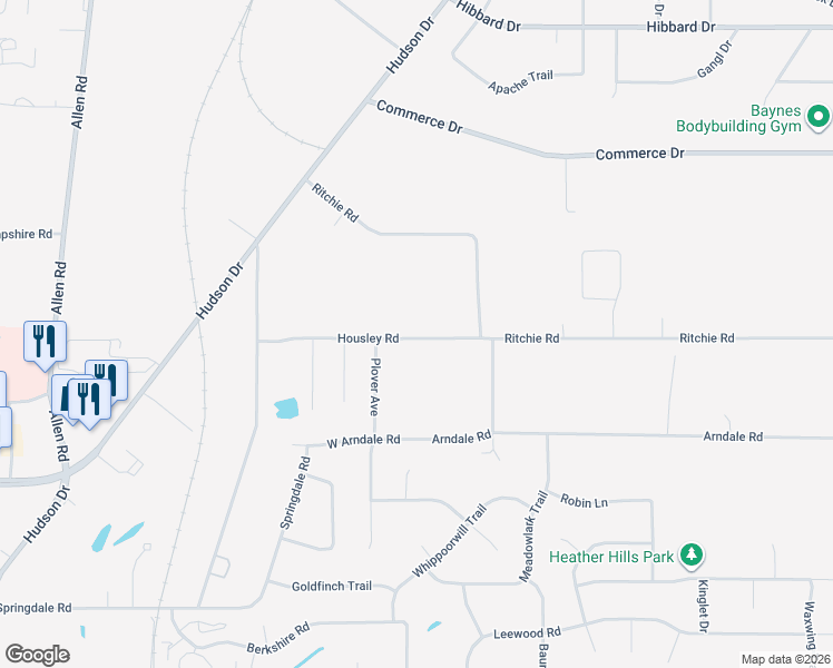 map of restaurants, bars, coffee shops, grocery stores, and more near 1338 Housley Road in Stow