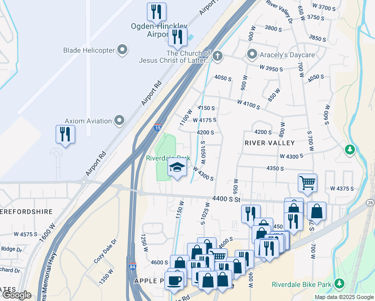 map of restaurants, bars, coffee shops, grocery stores, and more near 4261 1100 West in Ogden