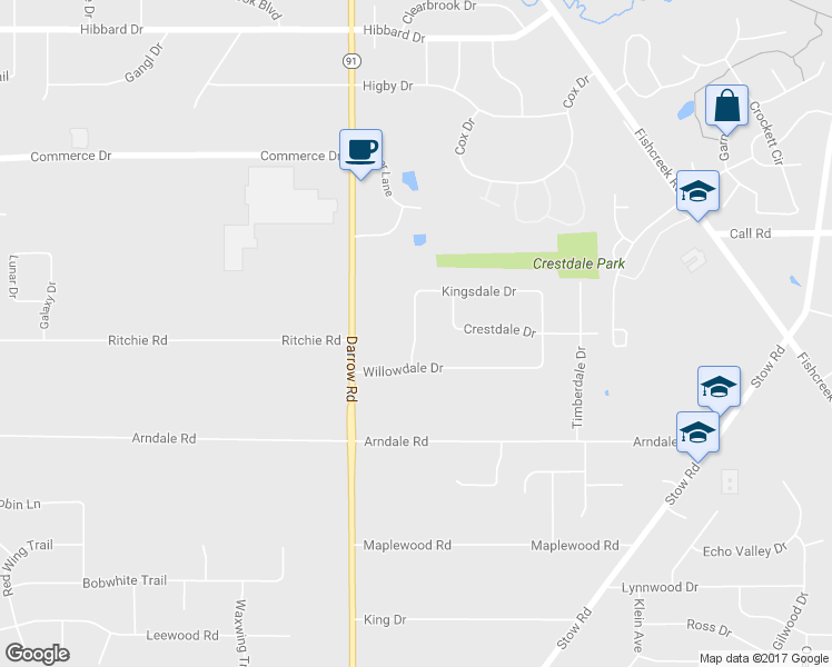 map of restaurants, bars, coffee shops, grocery stores, and more near 4411 Larkdale Drive in Stow