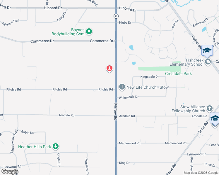 map of restaurants, bars, coffee shops, grocery stores, and more near 1929 Ritchie Road in Stow