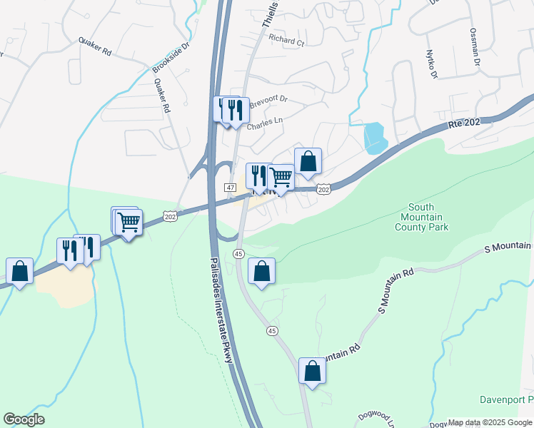 map of restaurants, bars, coffee shops, grocery stores, and more near 1056 New York 45 in Pomona
