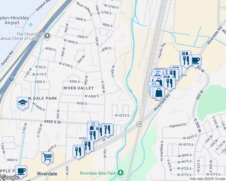map of restaurants, bars, coffee shops, grocery stores, and more near 644 West 4300 South in Ogden