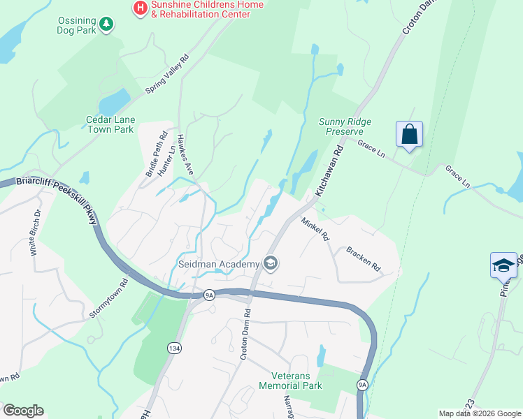 map of restaurants, bars, coffee shops, grocery stores, and more near 35 Spring Pond Drive in Ossining