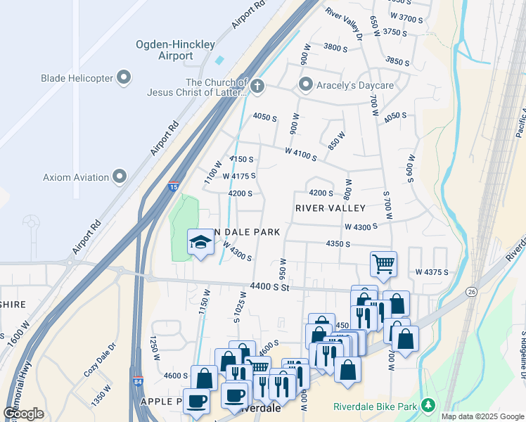 map of restaurants, bars, coffee shops, grocery stores, and more near 4250 South 1000 West in Riverdale
