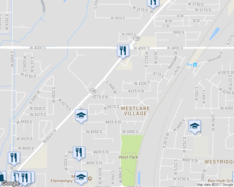 map of restaurants, bars, coffee shops, grocery stores, and more near 4270 South 2900 West in Roy