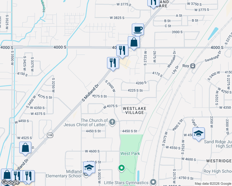 map of restaurants, bars, coffee shops, grocery stores, and more near 4270 South 2900 West in Roy