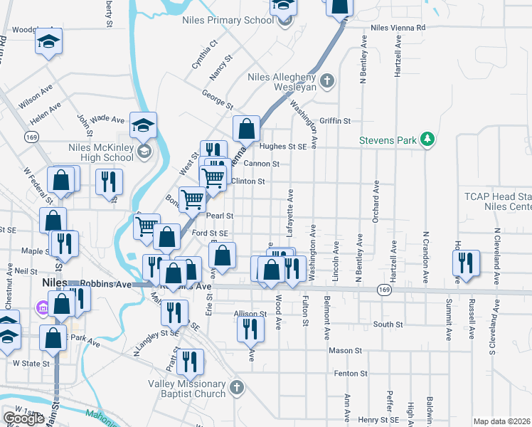 map of restaurants, bars, coffee shops, grocery stores, and more near 216 Cherry Avenue in Niles