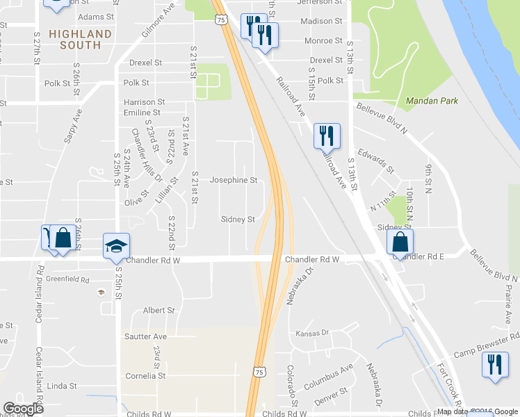 map of restaurants, bars, coffee shops, grocery stores, and more near 7414 South 17th Street in Bellevue