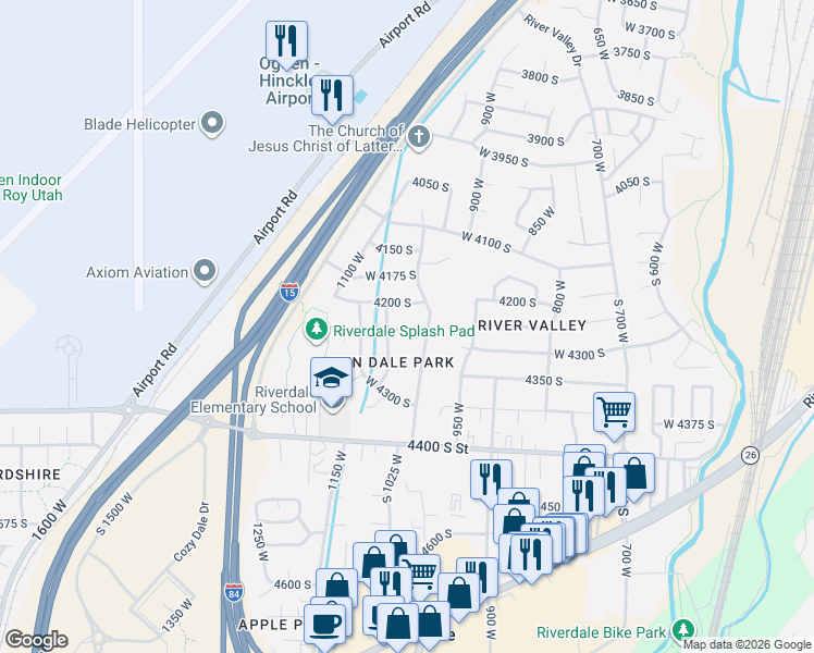 map of restaurants, bars, coffee shops, grocery stores, and more near 1034 4250 South in Ogden