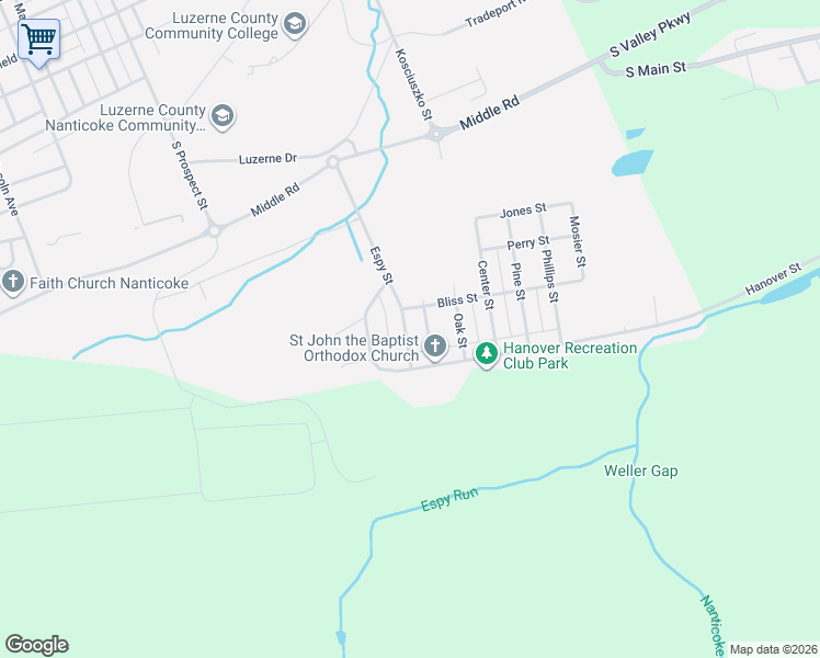 map of restaurants, bars, coffee shops, grocery stores, and more near 115 Espy Street in Nanticoke