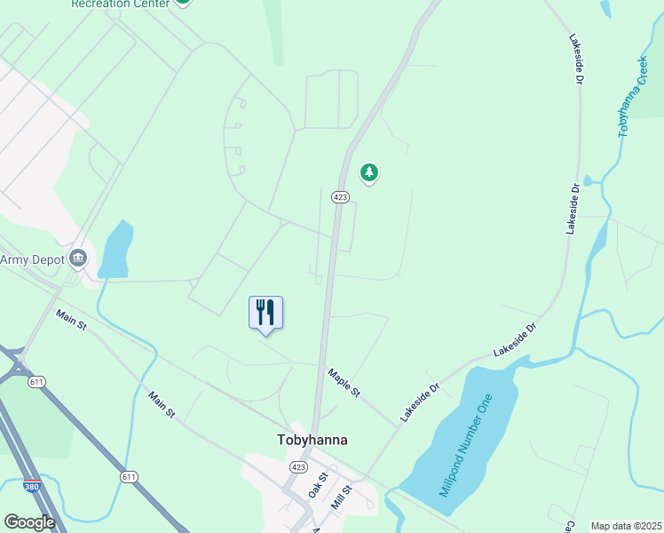 map of restaurants, bars, coffee shops, grocery stores, and more near Pennsylvania 423 in Tobyhanna