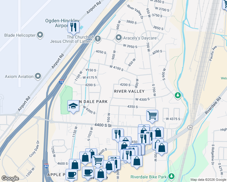 map of restaurants, bars, coffee shops, grocery stores, and more near 4250 South in Ogden