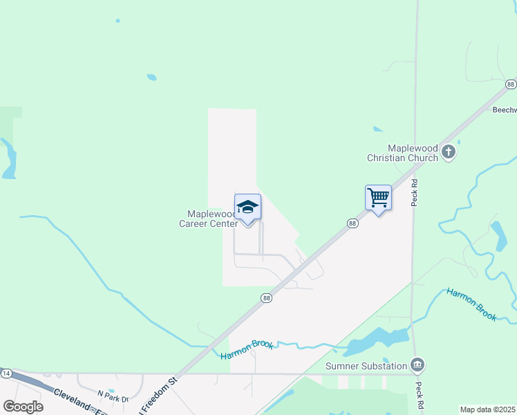 map of restaurants, bars, coffee shops, grocery stores, and more near 7075 Ohio 88 in Ravenna