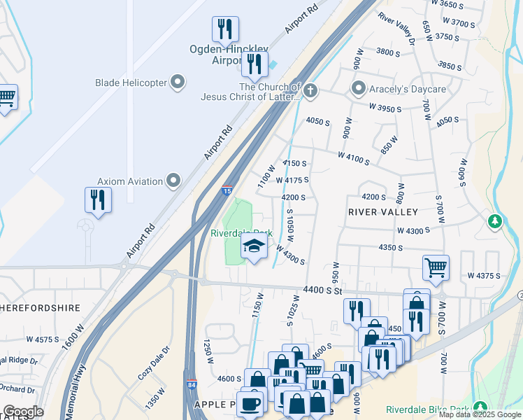 map of restaurants, bars, coffee shops, grocery stores, and more near 4261 1100 West in Ogden