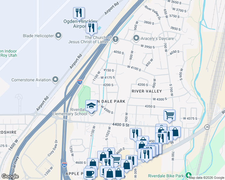 map of restaurants, bars, coffee shops, grocery stores, and more near 1034 4250 South in Ogden