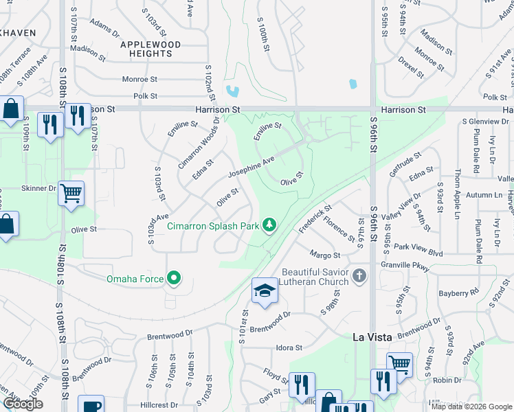 map of restaurants, bars, coffee shops, grocery stores, and more near 7403 South 101st Avenue in La Vista