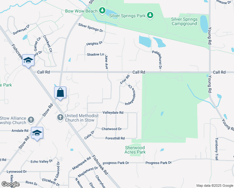 map of restaurants, bars, coffee shops, grocery stores, and more near 4763 Emerald Woods Drive in Stow