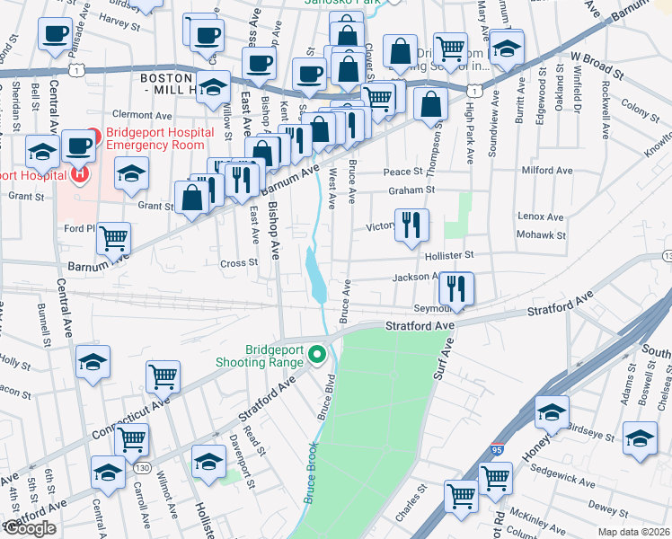 map of restaurants, bars, coffee shops, grocery stores, and more near 219 Bruce Avenue in Stratford