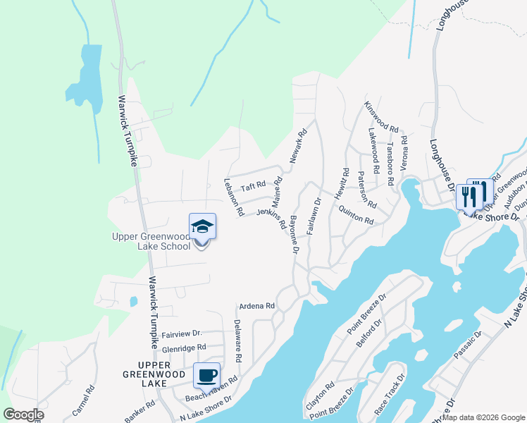 map of restaurants, bars, coffee shops, grocery stores, and more near 18 Ormond Road in West Milford