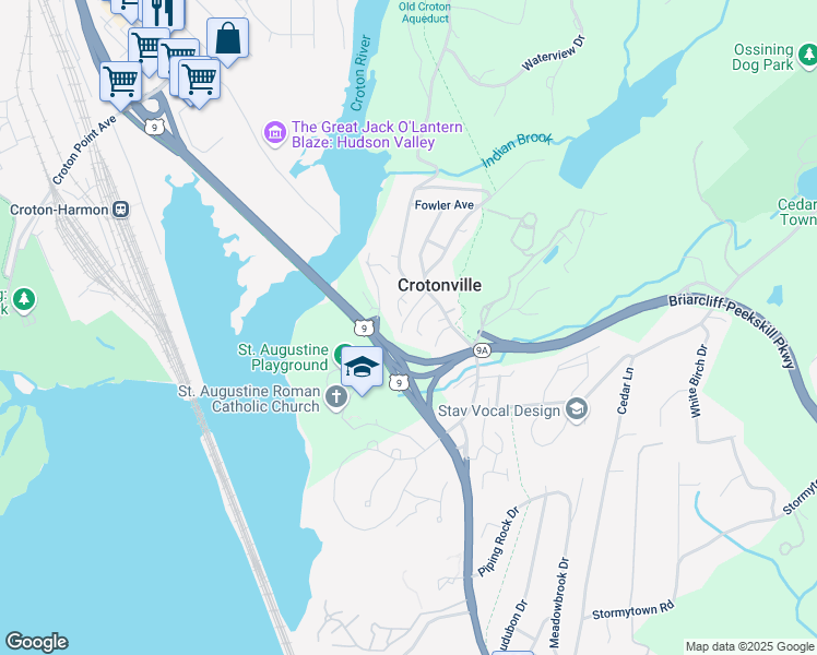 map of restaurants, bars, coffee shops, grocery stores, and more near 15 Stanley Avenue in Ossining