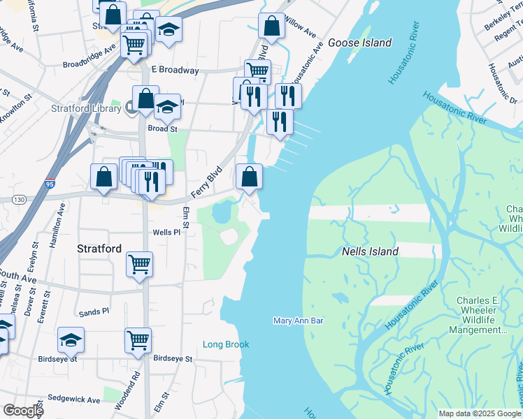 map of restaurants, bars, coffee shops, grocery stores, and more near 76 Stratford Avenue in Stratford