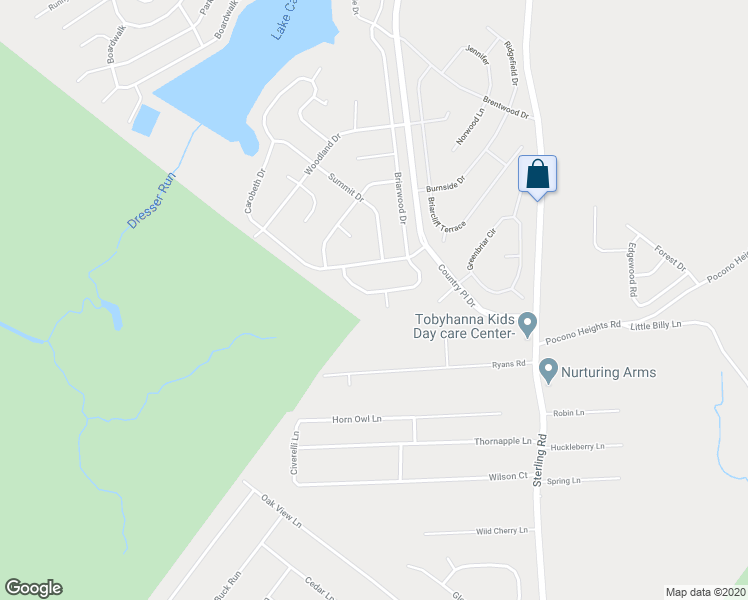 map of restaurants, bars, coffee shops, grocery stores, and more near 3015 Briarwood Drive in Tobyhanna