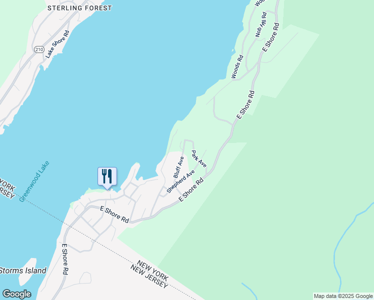 map of restaurants, bars, coffee shops, grocery stores, and more near 56 Bluff Avenue in Greenwood Lake