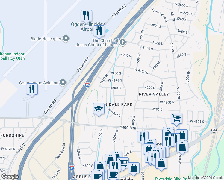 map of restaurants, bars, coffee shops, grocery stores, and more near 1059 4200 South in Ogden