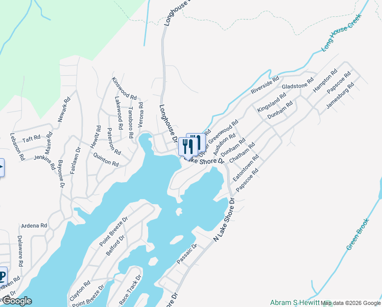 map of restaurants, bars, coffee shops, grocery stores, and more near 3 Riverside Road in West Milford