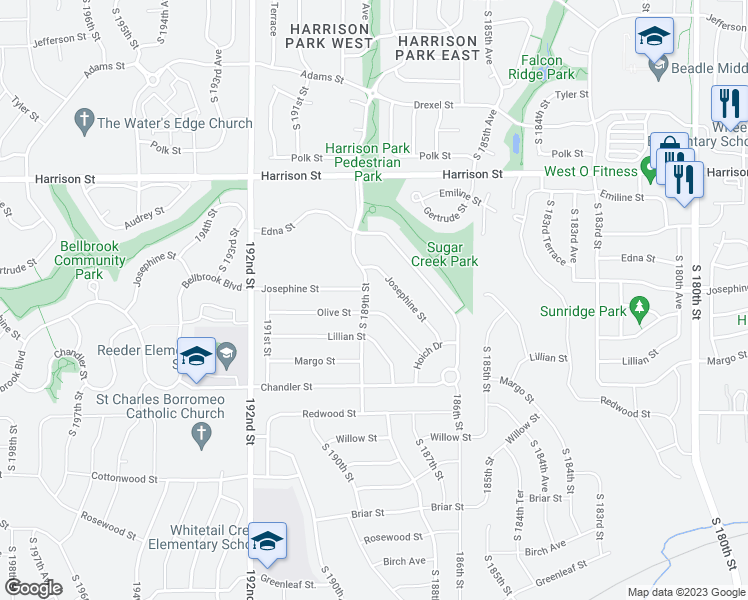 map of restaurants, bars, coffee shops, grocery stores, and more near 7313 South 189th Street in Omaha