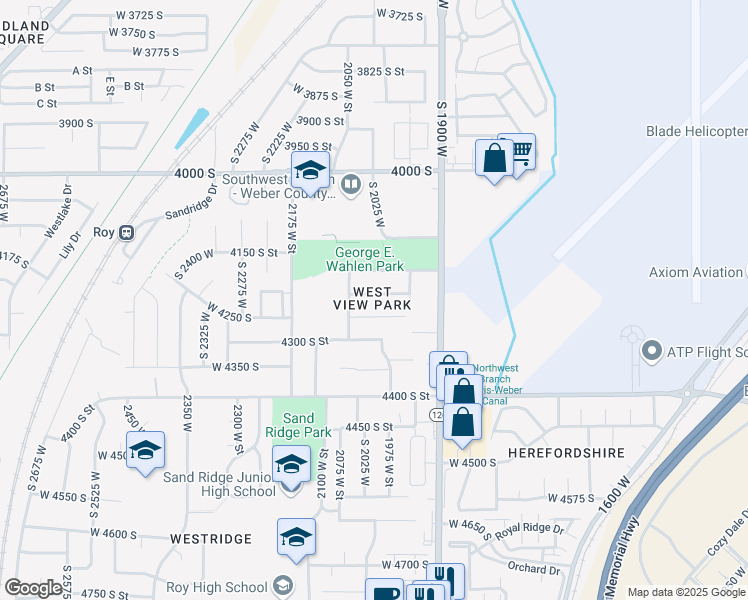 map of restaurants, bars, coffee shops, grocery stores, and more near 2015 4225 South Street in Roy