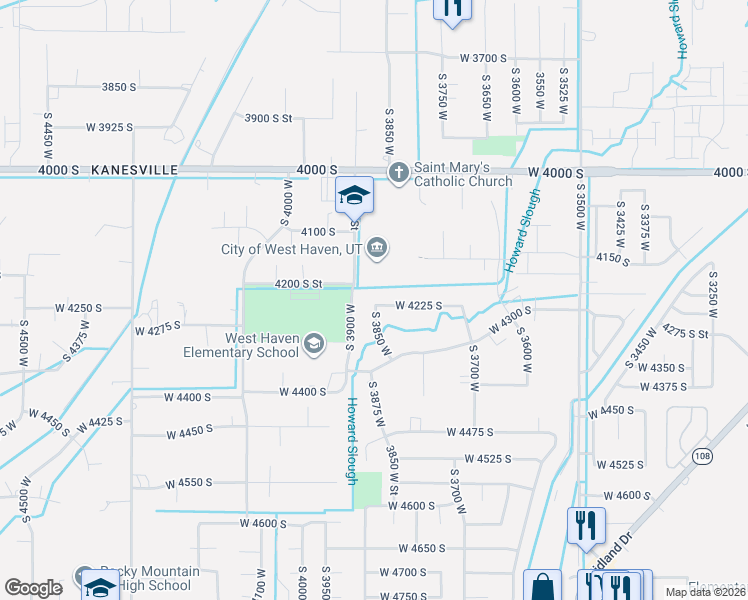 map of restaurants, bars, coffee shops, grocery stores, and more near 3834 West 4225 South in West Haven