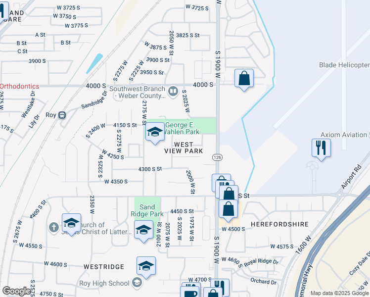 map of restaurants, bars, coffee shops, grocery stores, and more near 2015 4225 South Street in Roy