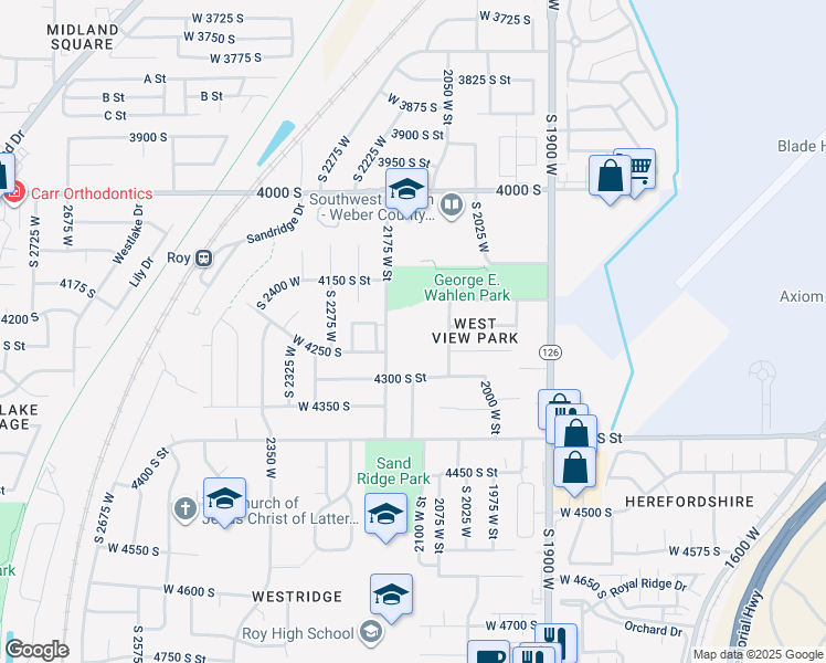 map of restaurants, bars, coffee shops, grocery stores, and more near 4230 2175 West Street in Roy
