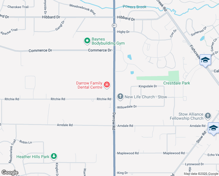 map of restaurants, bars, coffee shops, grocery stores, and more near 4466 Darrow Road in Stow