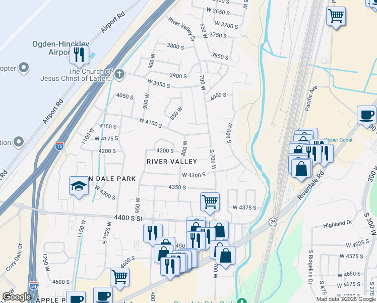 map of restaurants, bars, coffee shops, grocery stores, and more near 4196 800 West in Riverdale