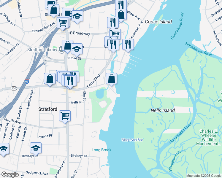 map of restaurants, bars, coffee shops, grocery stores, and more near 200 Stratford Avenue in Stratford
