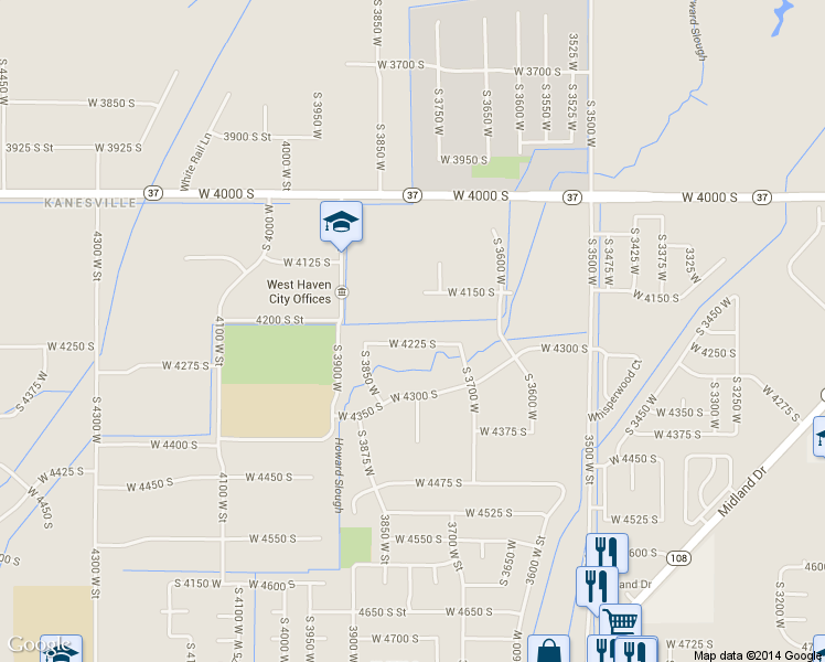 map of restaurants, bars, coffee shops, grocery stores, and more near 3784 W 4225 S in West Haven