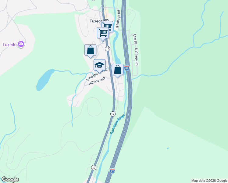 map of restaurants, bars, coffee shops, grocery stores, and more near 53 New York 17 in Tuxedo Park