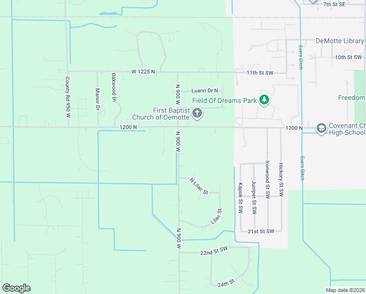 map of restaurants, bars, coffee shops, grocery stores, and more near 11931 County Road 900 in De Motte