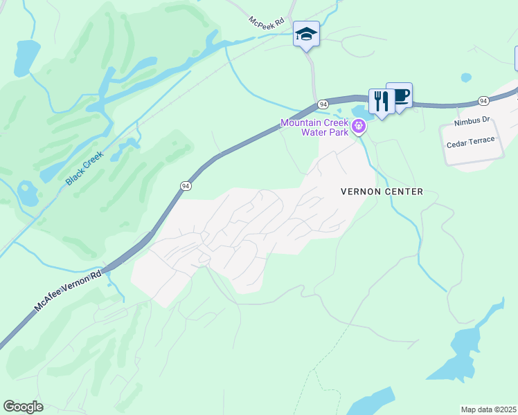 map of restaurants, bars, coffee shops, grocery stores, and more near 7 Sugar Loaf Court in Vernon Township