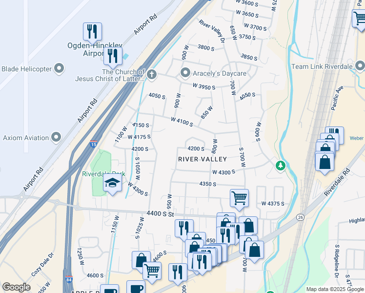 map of restaurants, bars, coffee shops, grocery stores, and more near 902 4200 South in Riverdale