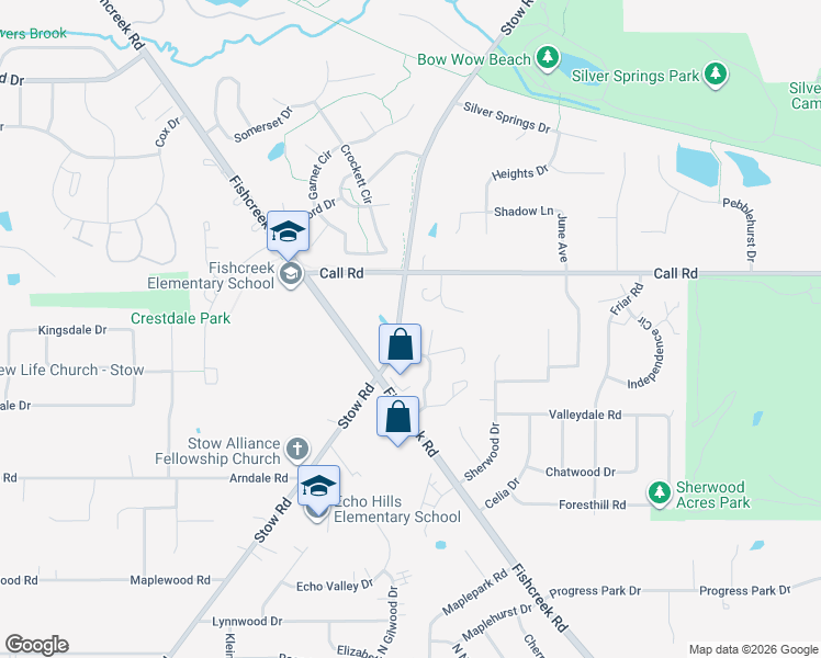 map of restaurants, bars, coffee shops, grocery stores, and more near 4625 Stow Road in Stow