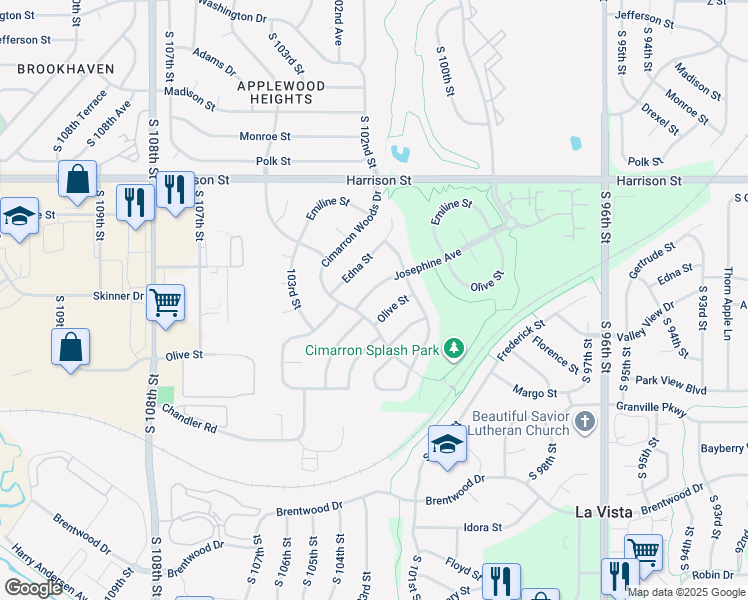 map of restaurants, bars, coffee shops, grocery stores, and more near 10235 Josephine Street in La Vista