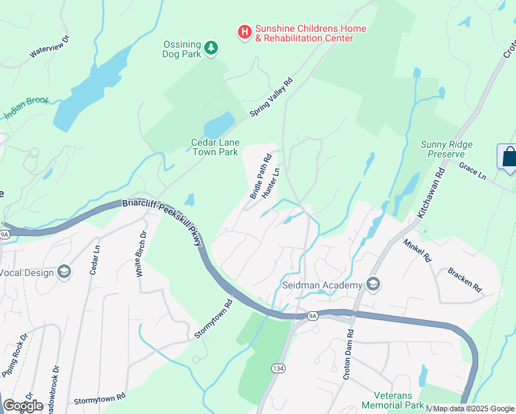 map of restaurants, bars, coffee shops, grocery stores, and more near 122 Hunter Lane in Ossining