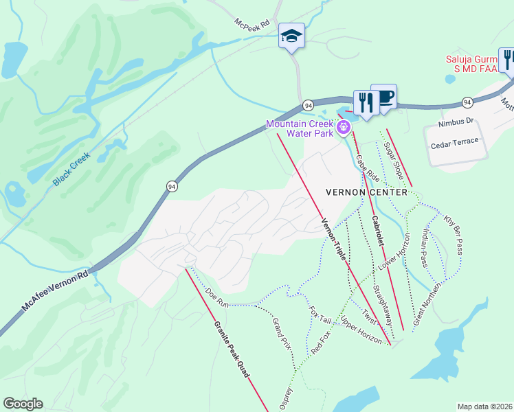 map of restaurants, bars, coffee shops, grocery stores, and more near 7 Sugar Loaf Court in Vernon Township
