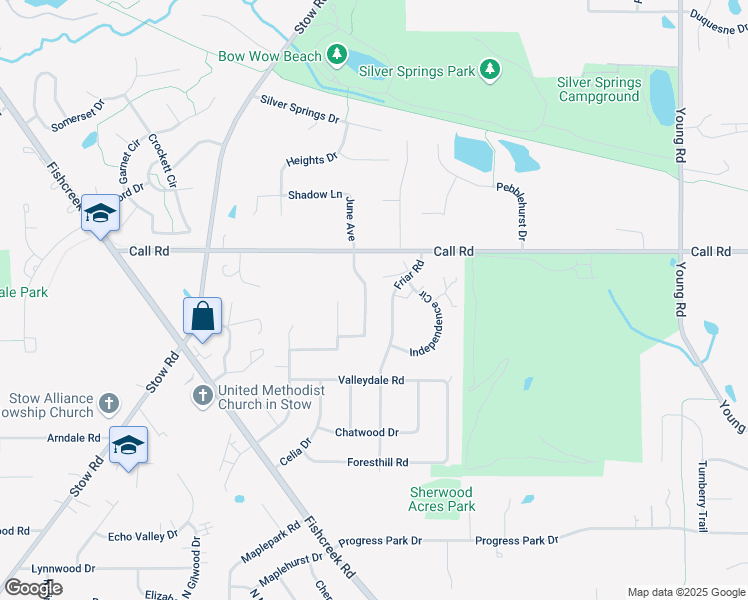 map of restaurants, bars, coffee shops, grocery stores, and more near 4763 Emerald Woods Dr in Stow